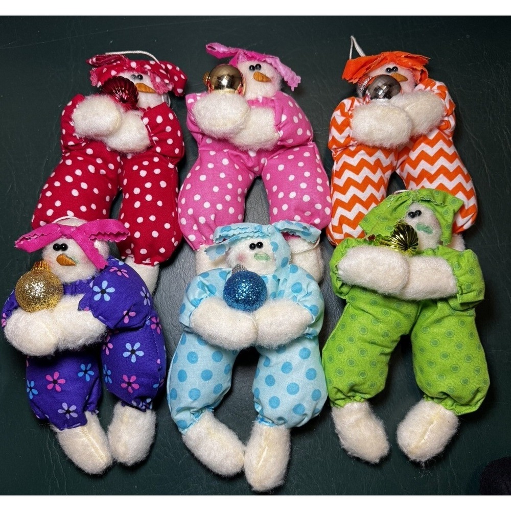 Handmade Felt Snowman Ladies Ornaments 8" Set of 6